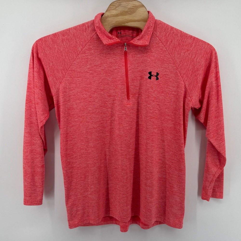 Under Armour Pullover Womens Large Red HeatGear 1/4 Zip Heathered Active Top